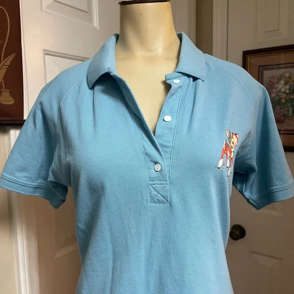 BSR Light Blue Polo Shirt Dress with Embroidered Fawn - Picture 3 of 11